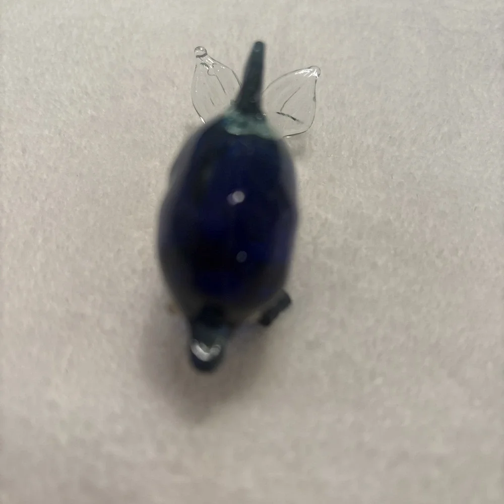 Hand Blown Glass Dolphin Figurine Blue & Clear Art Glass Coastal Decor 3 Inch